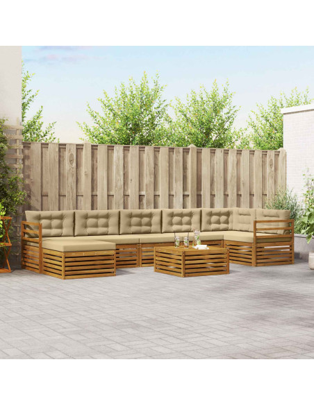 Set divani 8 pcs Naturale e Beige Legno di Acacia Massello