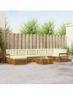 Set divani 8 pcs Naturale e Crema Legno di Acacia Massello