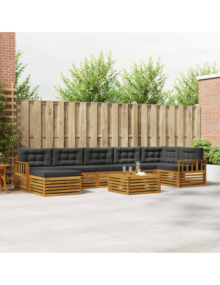 Set divani 8 pcs Naturale e Antracite Legno di Acacia Massello