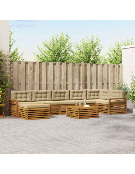 Set divani 8 pcs Naturale e Beige Legno di Acacia Massello