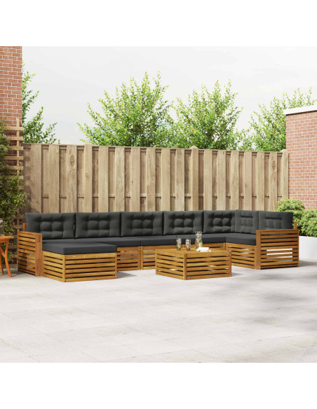 Set divani 8 pcs Naturale e Antracite Legno di Acacia Massello