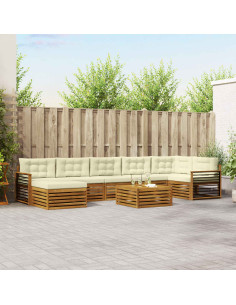 Set divani 8 pcs Naturale e Crema Legno di Acacia Massello