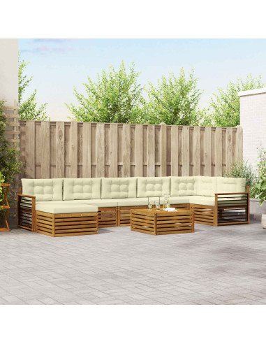 Set divani 8 pcs Naturale e Crema Legno di Acacia Massello