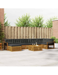Set divani 8 pcs Naturale e Antracite Legno di Acacia Massello