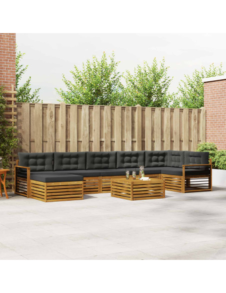 Set divani 8 pcs Naturale e Antracite Legno di Acacia Massello