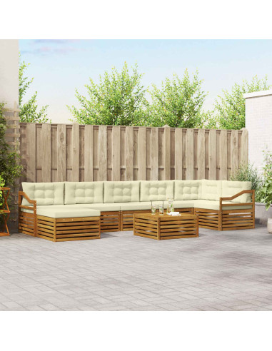 Set divani 8 pcs Naturale e Crema Legno di Acacia Massello