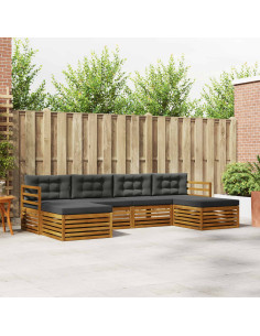 Set divani 6 pcs Naturale e Antracite Legno di Acacia Massello