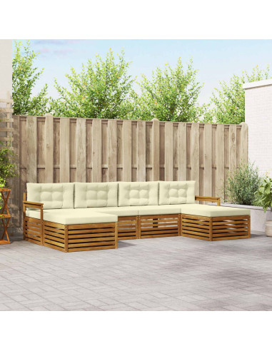 Set divani 6 pcs Naturale e Crema Legno di Acacia Massello