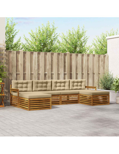 Set divani 6 pcs Naturale e Beige Legno di Acacia Massello