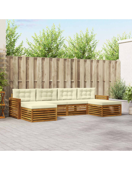 Set divani 6 pcs Naturale e Crema Legno di Acacia Massello