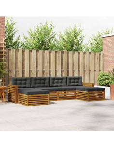 Set divani 6 pcs Naturale e Antracite Legno di Acacia Massello