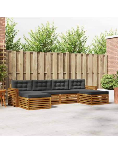 Set divani 6 pcs Naturale e Antracite Legno di Acacia Massello