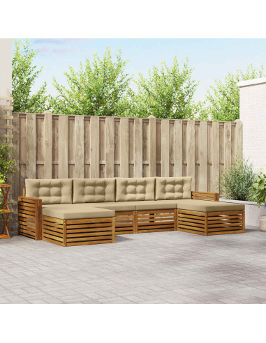 Set divani 6 pcs Naturale e Beige Legno di Acacia Massello