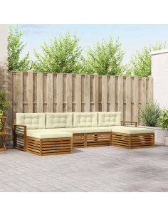 Set divani 6 pcs Naturale e Crema Legno di Acacia Massello