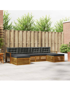 Set divani 6 pcs Naturale e Antracite Legno di Acacia Massello