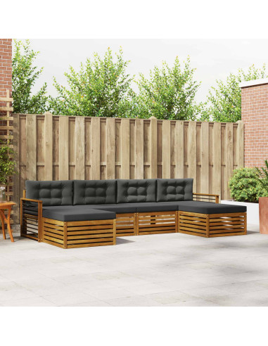 Set divani 6 pcs Naturale e Antracite Legno di Acacia Massello