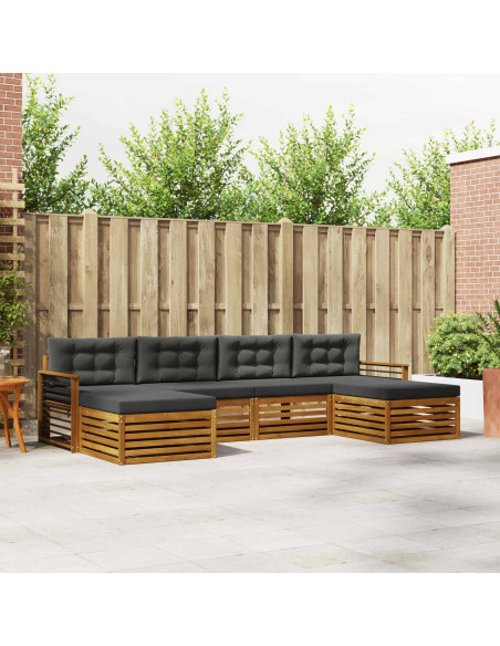 Set divani 6 pcs Naturale e Antracite Legno di Acacia Massello