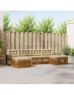 Set divani 6 pcs Naturale e Beige Legno di Acacia Massello