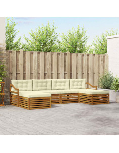 Set divani 6 pcs Naturale e Crema Legno di Acacia Massello