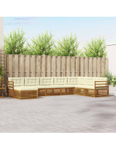 Set divani 8 pcs Naturale e Crema Legno di Acacia Massello