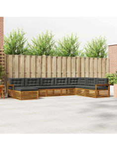 Set divani 8 pcs Naturale e Antracite Legno di Acacia Massello