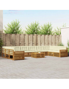 Set divani 11 pcs Naturale e Crema Legno di Acacia Massello