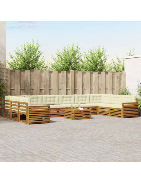 Set divani 11 pcs Naturale e Crema Legno di Acacia Massello