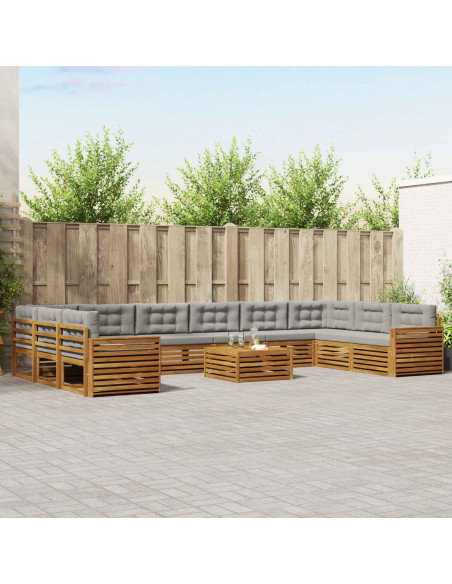 Set divani con cuscino 11 pcs Grigio Naturale e Chiaro