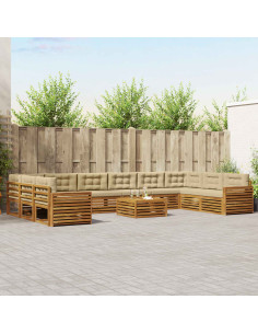 Set divani 11 pcs Naturale e Beige Legno di Acacia Massello