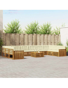 Set divani 11 pcs Naturale e Crema Legno di Acacia Massello