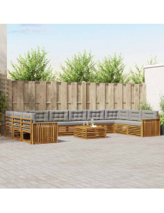 Set divani con cuscino 11 pcs Grigio Naturale e Chiaro