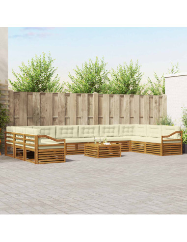 Set divani 11 pcs Naturale e Crema Legno di Acacia Massello