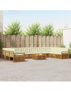 Set divani 11 pcs Naturale e Crema Legno di Acacia Massello