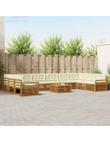 Set divani 11 pcs Naturale e Crema Legno di Acacia Massello