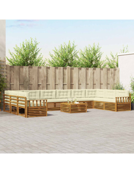 Set divani 11 pcs Naturale e Crema Legno di Acacia Massello