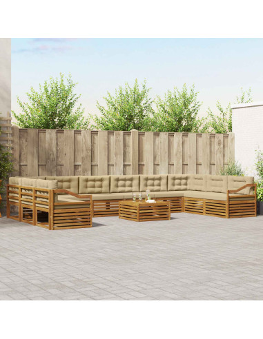 Set divani 11 pcs Naturale e Beige Legno di Acacia Massello
