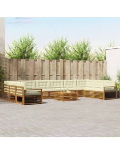 Set divani 11 pcs Naturale e Crema Legno di Acacia Massello