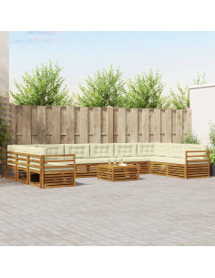 Set divani 11 pcs Naturale e Crema Legno di Acacia Massello