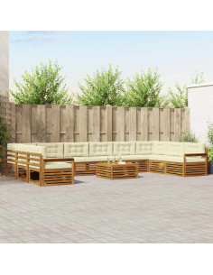 Set divani 11 pcs Naturale e Crema Legno di Acacia Massello