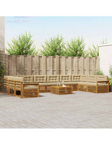 Set divani 11 pcs Naturale e Beige Legno di Acacia Massello