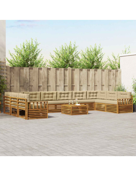 Set divani 11 pcs Naturale e Beige Legno di Acacia Massello