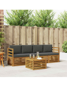 Set divani 5 pcs Naturale e Antracite Legno di Acacia Massello