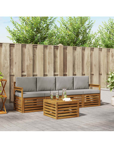 Set divani con cuscino 5 pcs Grigio Naturale e Chiaro