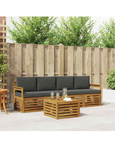 Set divani 5 pcs Naturale e Antracite Legno di Acacia Massello