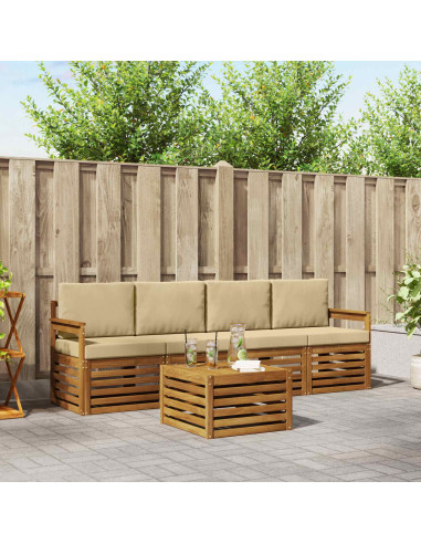 Set divani 5 pcs Naturale e Beige Legno di Acacia Massello