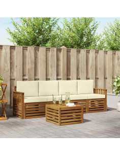 Set divani 5 pcs Naturale e Crema Legno di Acacia Massello