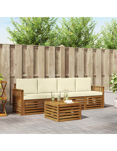 Set divani 5 pcs Naturale e Crema Legno di Acacia Massello