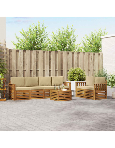 Set divani 7 pcs Naturale e Beige Legno di Acacia Massello