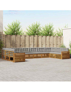 Set divani con cuscino 10 pcs Grigio Naturale e Chiaro