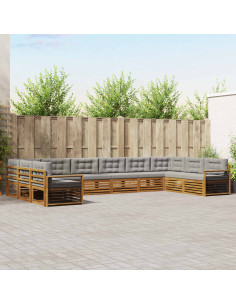 Set divani con cuscino 10 pcs Grigio Naturale e Chiaro